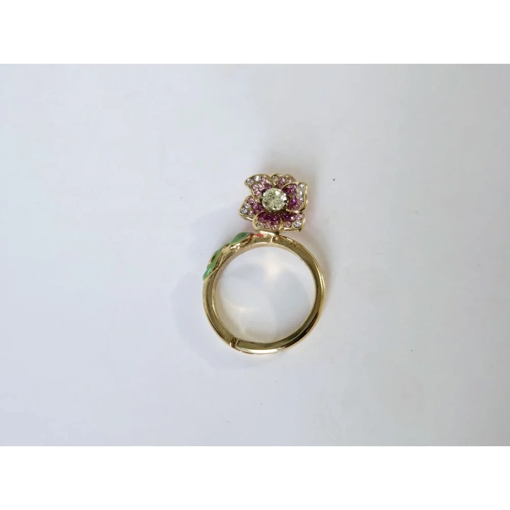 Juicy‎ Couture flower rhinestone ring gold tone